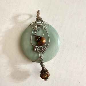 Amazonite and Brown Pearl Wire-Wrapped Pendant